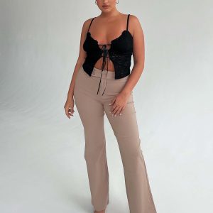 KITTIE HIGH RISE PANT - BEIGE : TAN