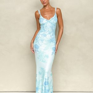 GUILIANNA FRILL MAXI DRESS - BLUE : FLORAL : TAPESTRY