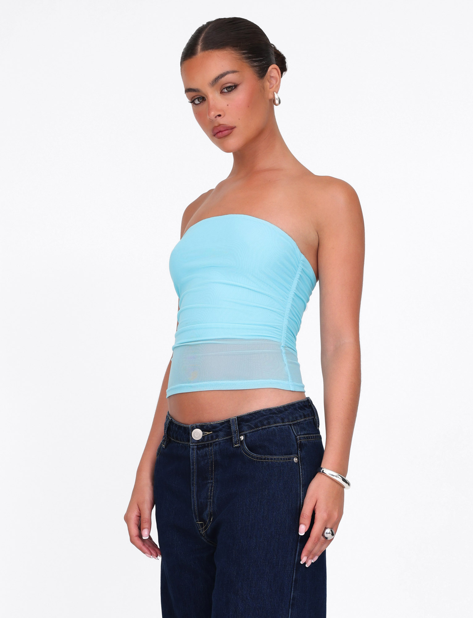 HARRIETT TUBE TOP - BLUE : ICE BLUE : BRIGHT BLUE - Image 3