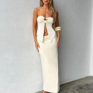 KAROLINA JERSEY SKIRT - WHITE : OFF WHITE : IVORY