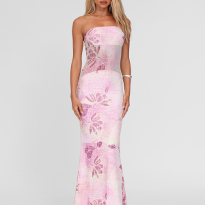 MORGAN MESH DRESS - GRUNGE FLORAL MAGENTA