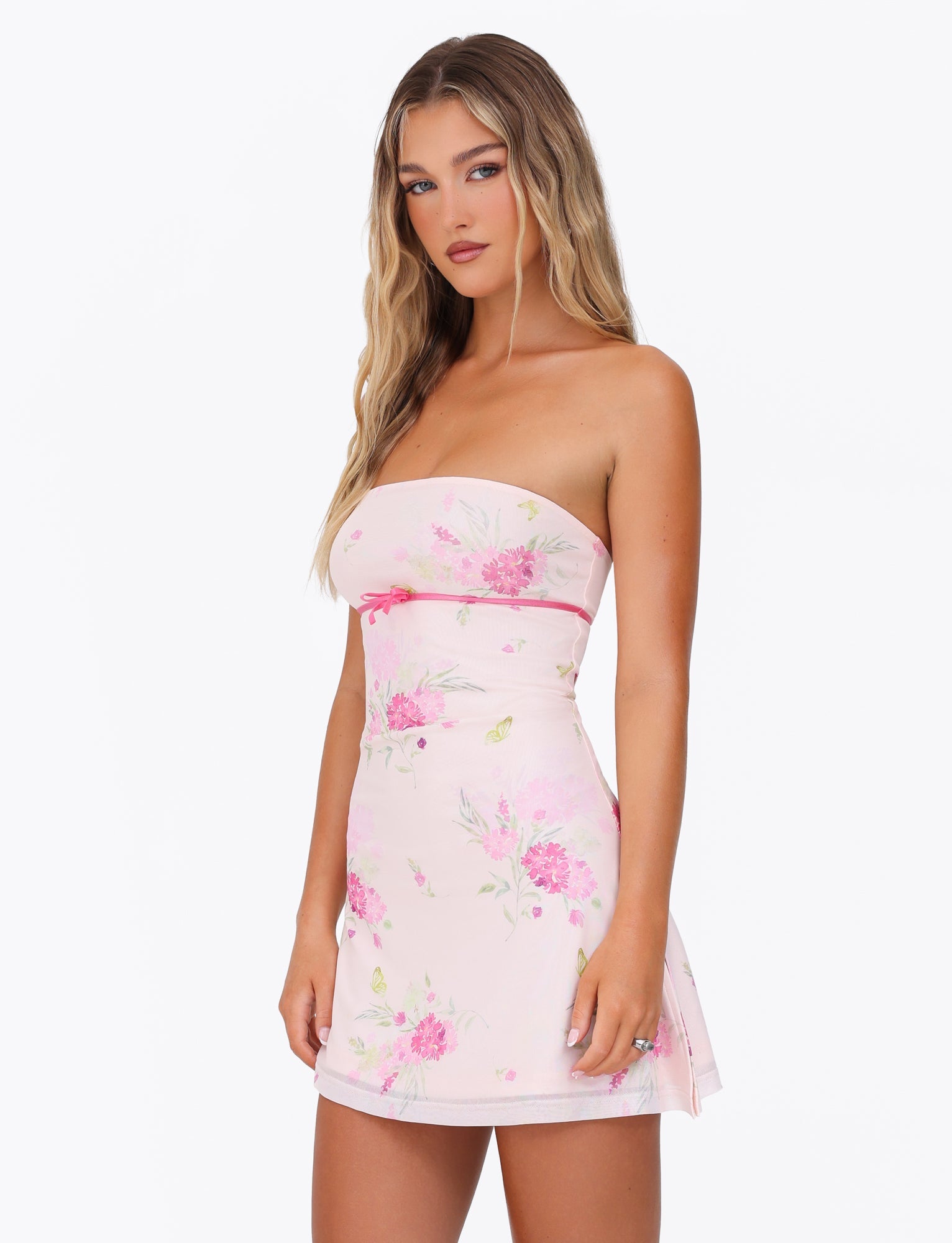 CARSYN MINI DRESS - PINK : FLORAL : WATER COLOUR FLORAL - Image 2