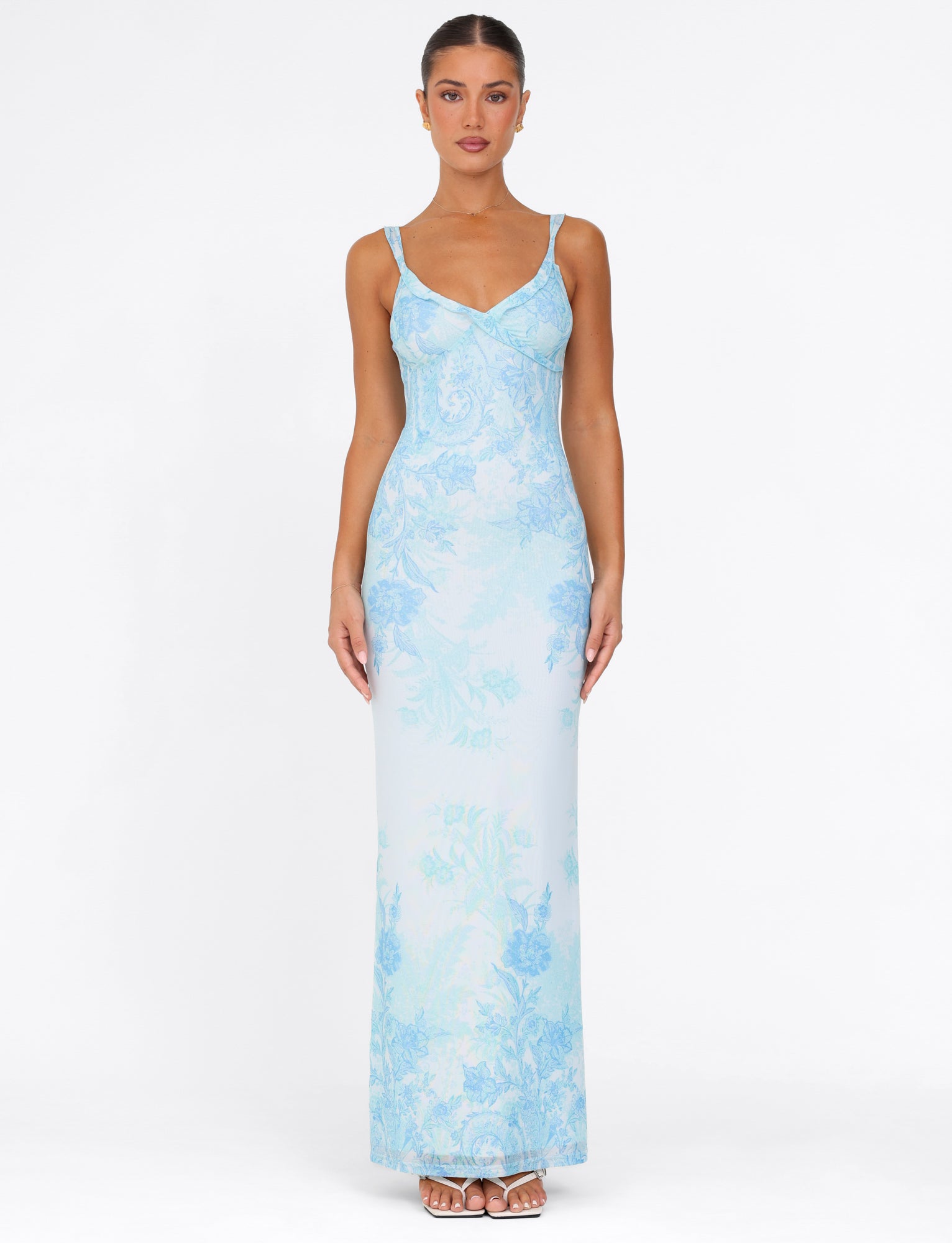 GUILIANNA FRILL MAXI DRESS - BLUE : FLORAL : TAPESTRY - Image 4