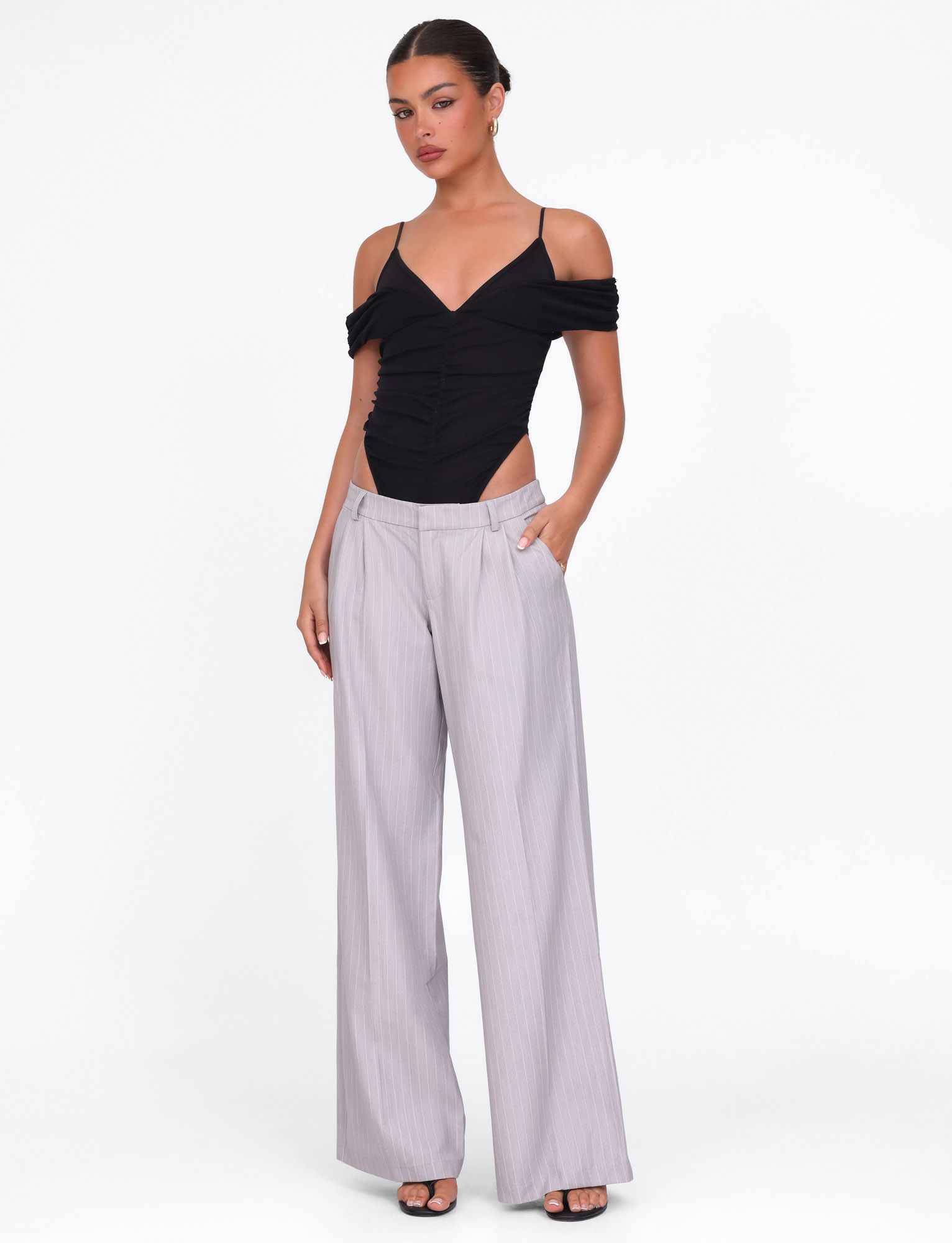AMBERLY SUIT PANT - GREY : PINSTRIPE : GREY PINSTRIPE - Image 3