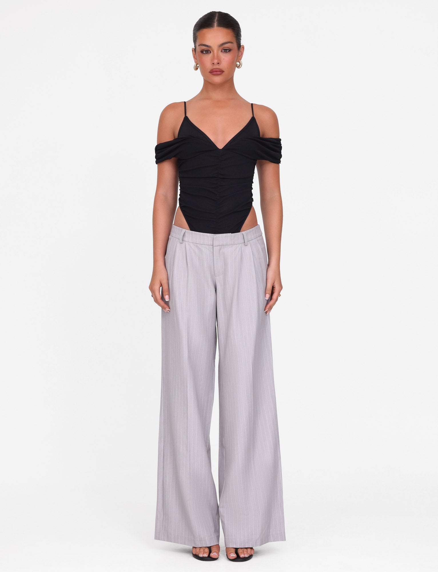 AMBERLY SUIT PANT - GREY : PINSTRIPE : GREY PINSTRIPE - Image 2