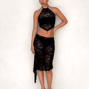 SIYA MIDI SKIRT - BLACK : LACE : BLACK LACE