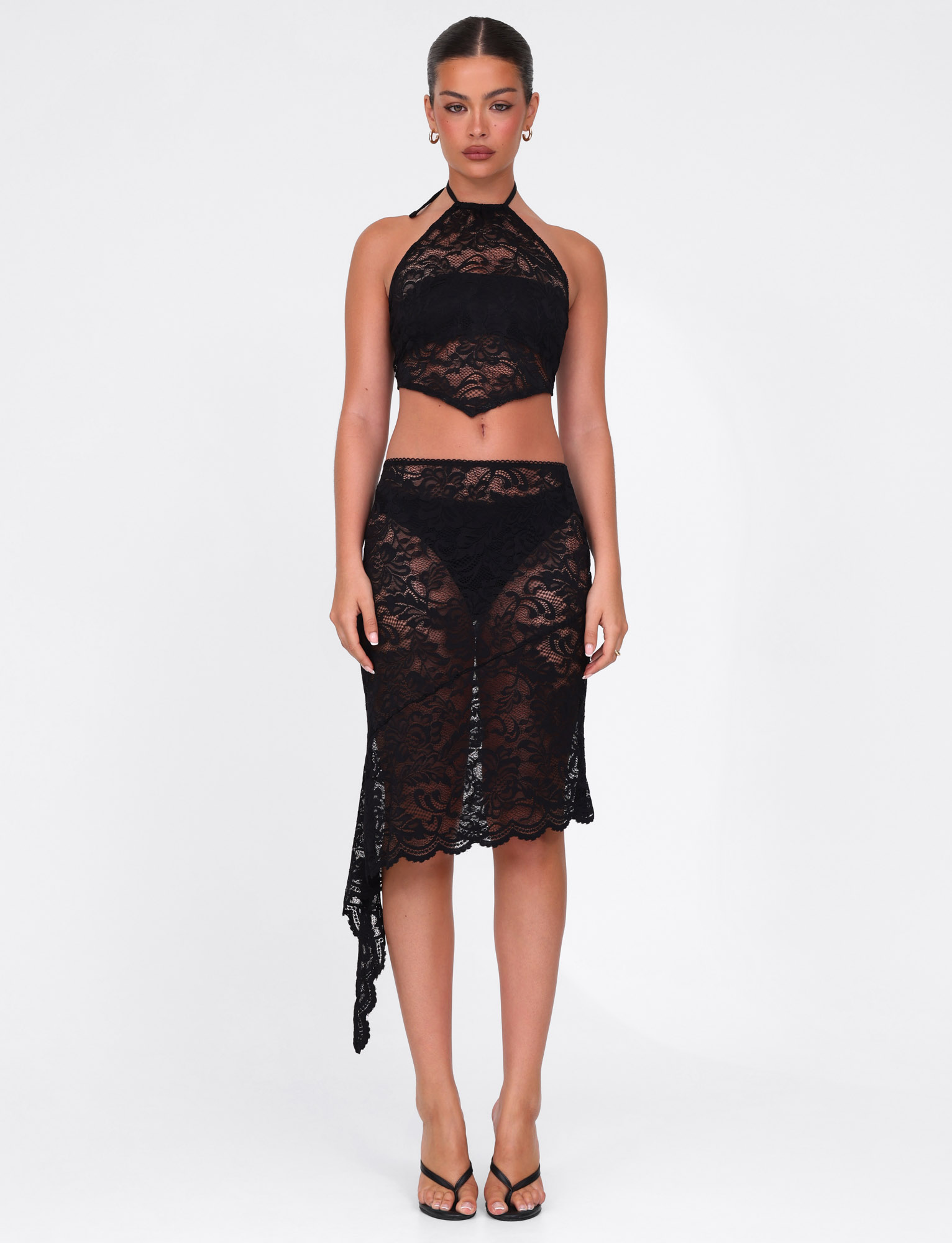 SIYA MIDI SKIRT - BLACK : LACE : BLACK LACE - Image 2