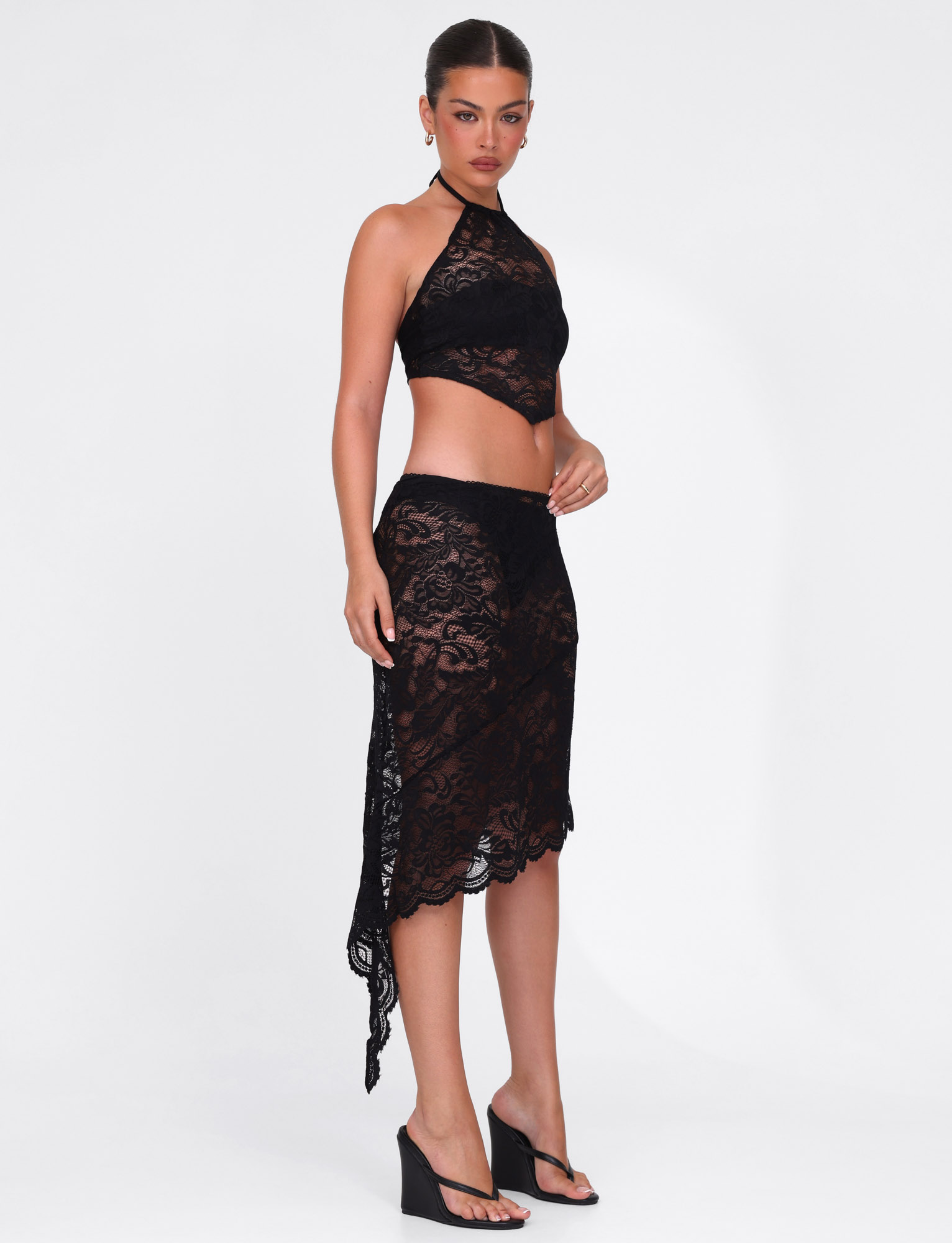SIYA MIDI SKIRT - BLACK : LACE : BLACK LACE - Image 5