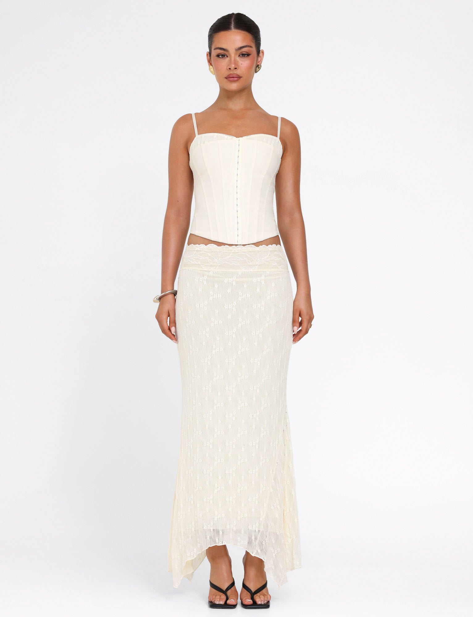 ANTONELLA MIDI SKIRT - WHITE : LACE : CREAM - Image 2