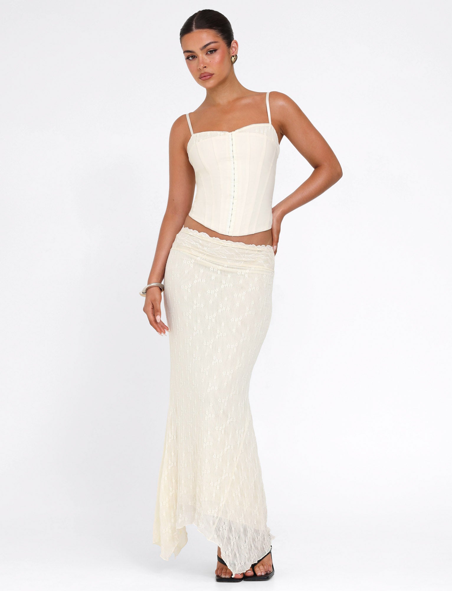ANTONELLA MIDI SKIRT - WHITE : LACE : CREAM - Image 3