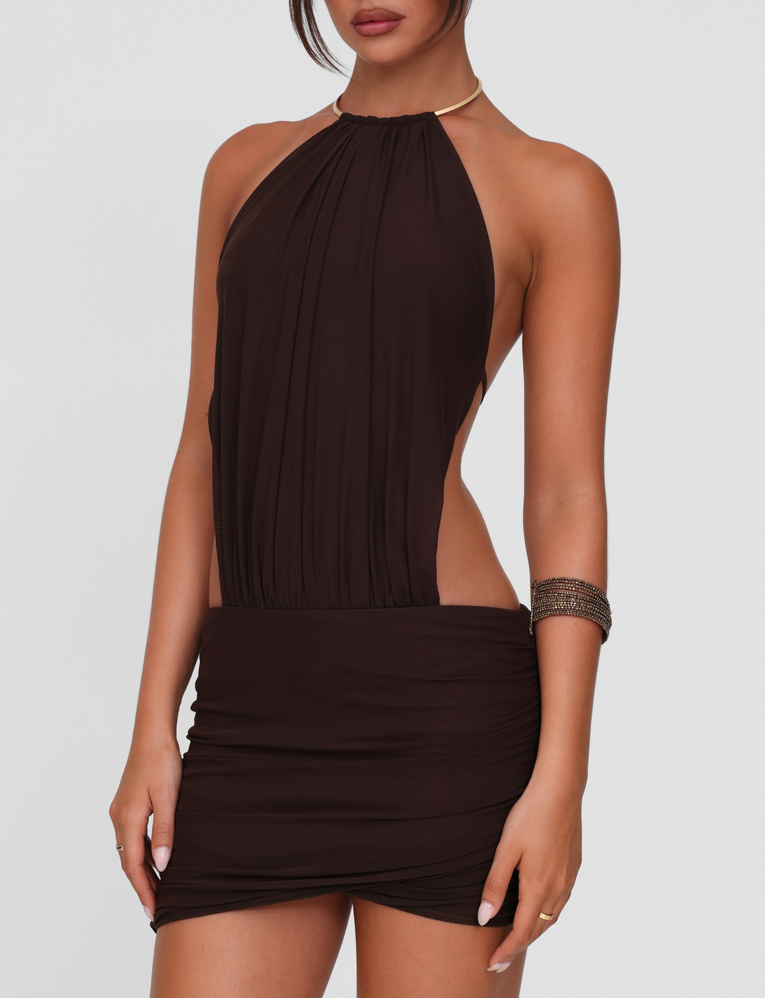EVANNA MINI DRESS - BROWN : CHOCOLATE - Image 3