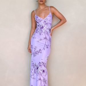 JULIANNA DRESS - PURPLE : FLORAL : PURPLE CERAMIC FLORAL