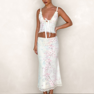 LONIE MIDI SKIRT - NEUTRAL : FLORAL : WASHED CHERRY BLOSSOM