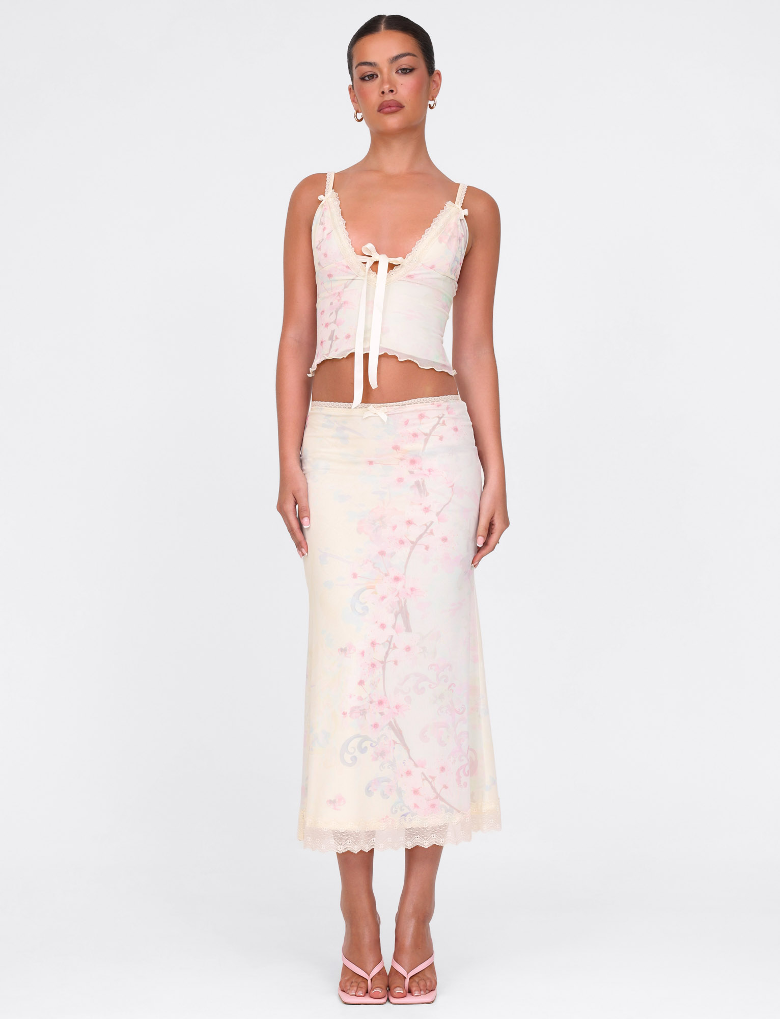 LONIE MIDI SKIRT - NEUTRAL : FLORAL : WASHED CHERRY BLOSSOM - Image 3