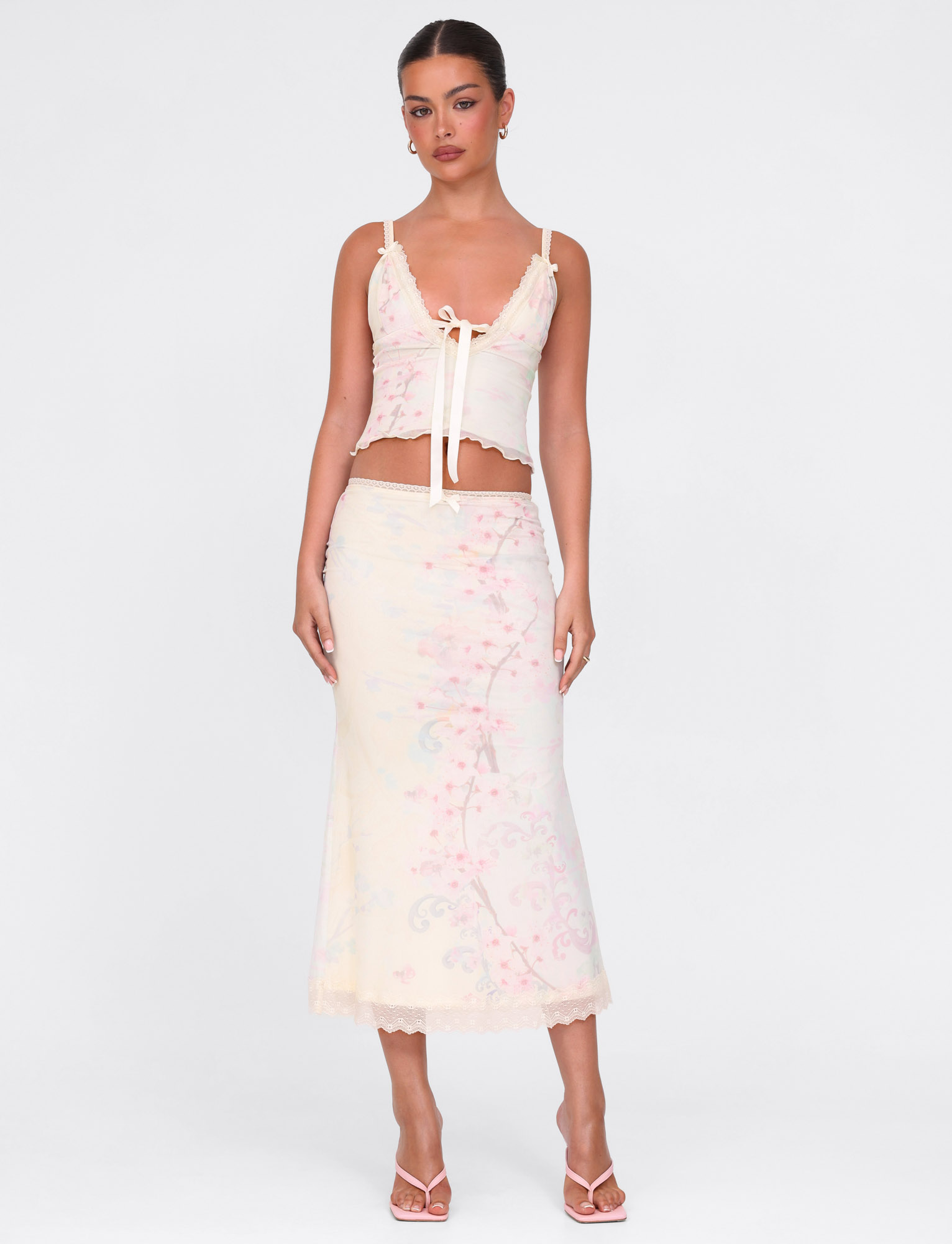 LONIE MIDI SKIRT - NEUTRAL : FLORAL : WASHED CHERRY BLOSSOM - Image 4