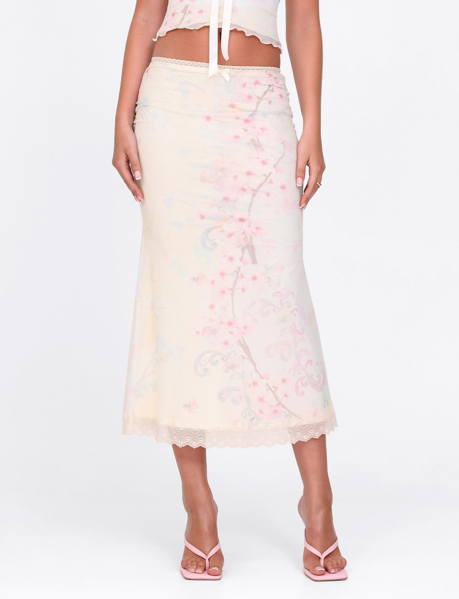 LONIE MIDI SKIRT - NEUTRAL : FLORAL : WASHED CHERRY BLOSSOM - Image 5