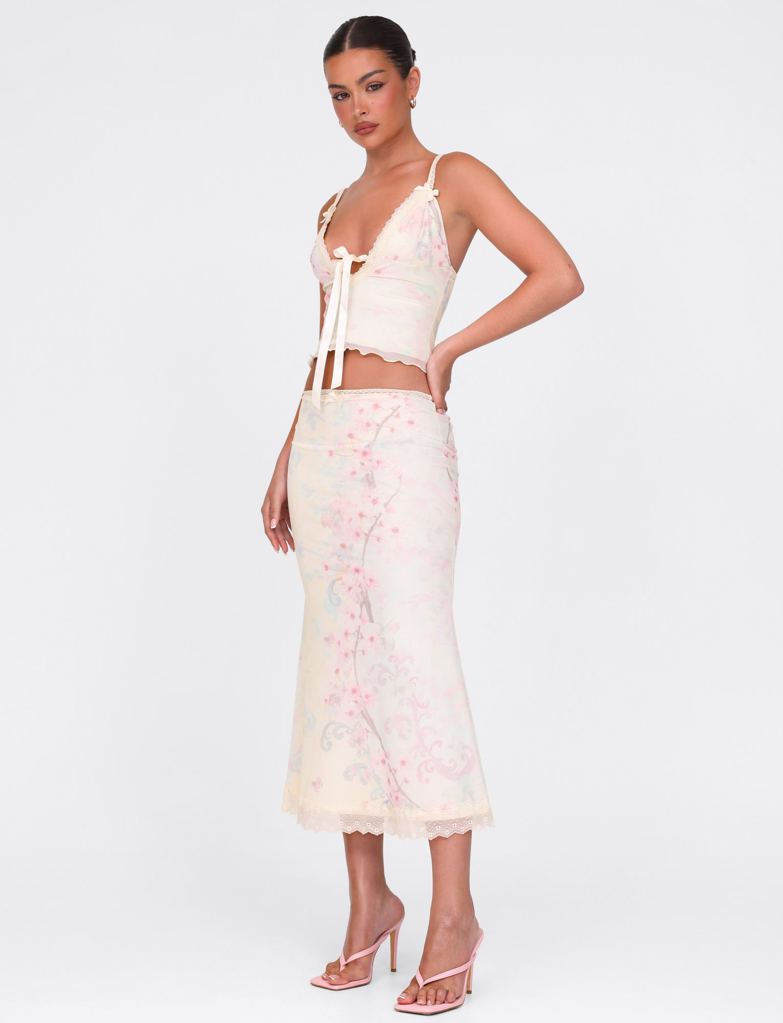 LONIE MIDI SKIRT - NEUTRAL : FLORAL : WASHED CHERRY BLOSSOM - Image 6