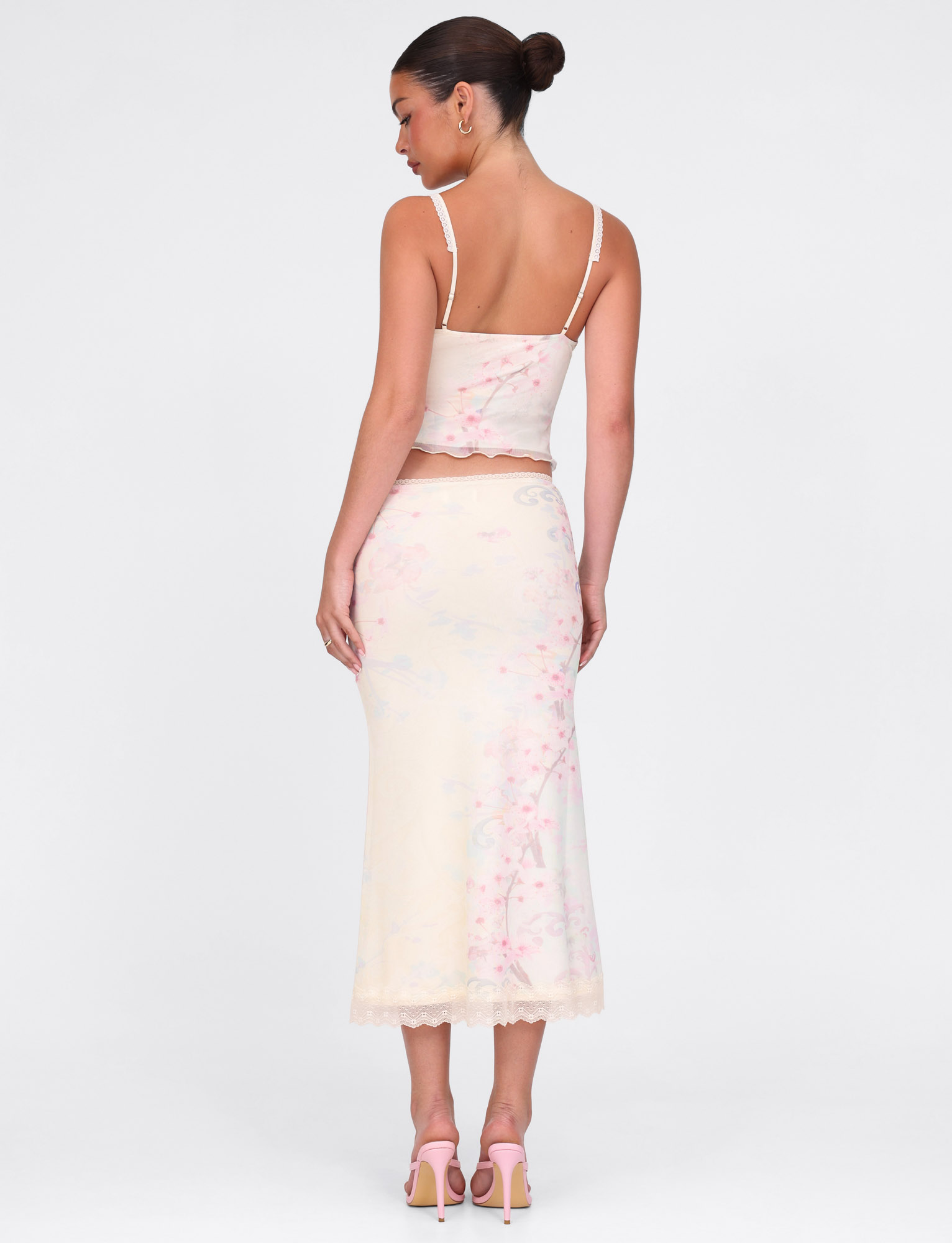 LONIE MIDI SKIRT - NEUTRAL : FLORAL : WASHED CHERRY BLOSSOM - Image 7
