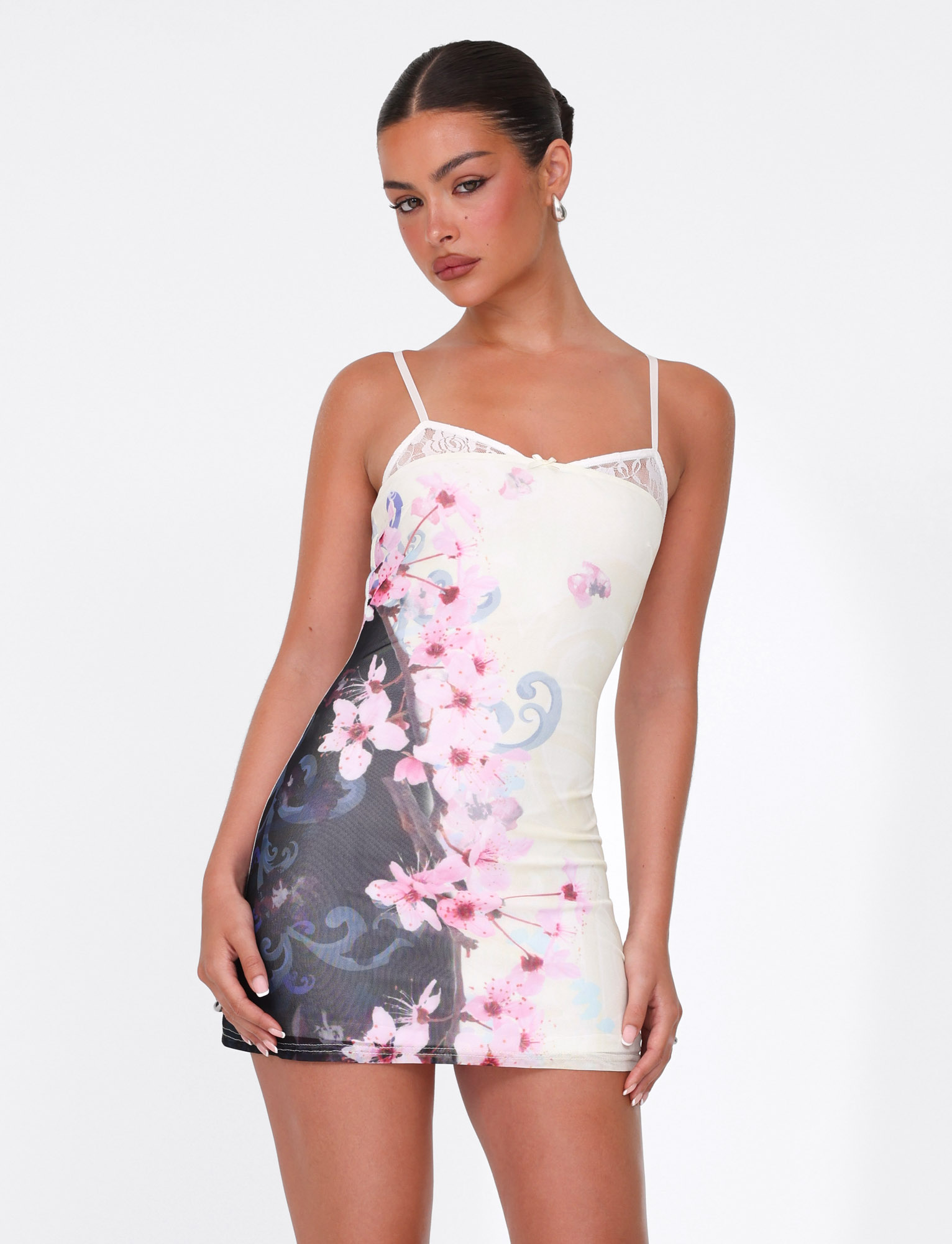 COLSON MESH MINI DRESS - MULTI : FLORAL : CHERRY BLOSSOM - Image 3