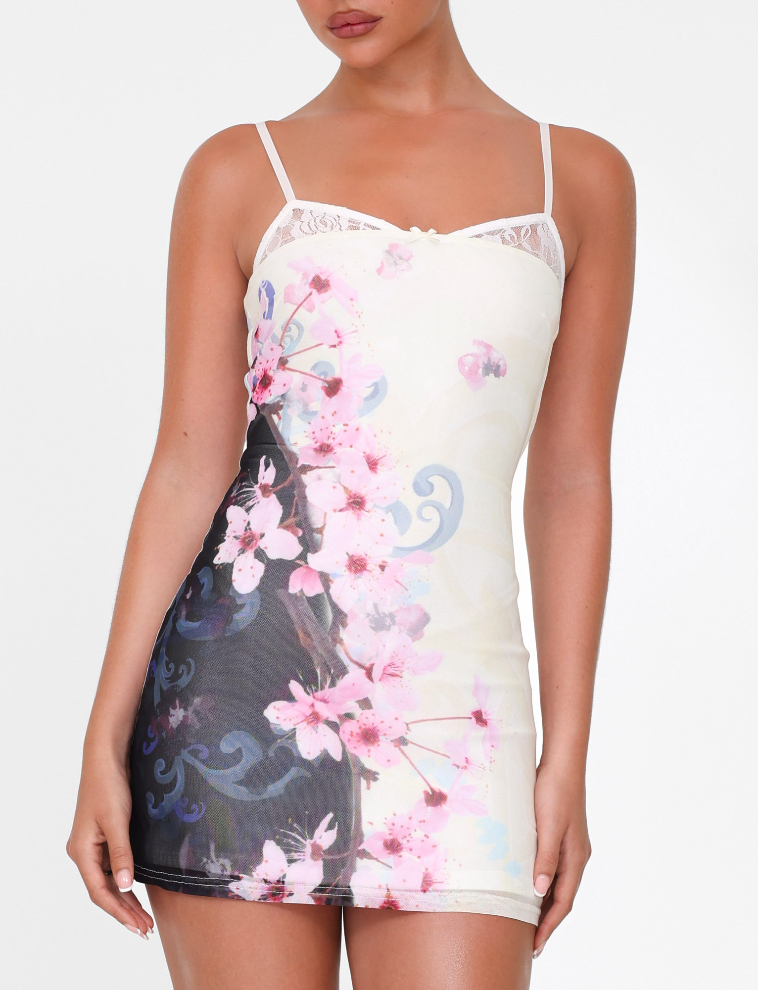 COLSON MESH MINI DRESS - MULTI : FLORAL : CHERRY BLOSSOM - Image 4