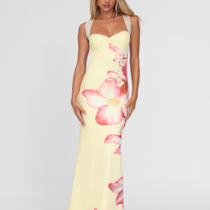 NYOMI MAXI DRESS - YELLOW : MACRO FLORAL : YELLOW HIBISCUS