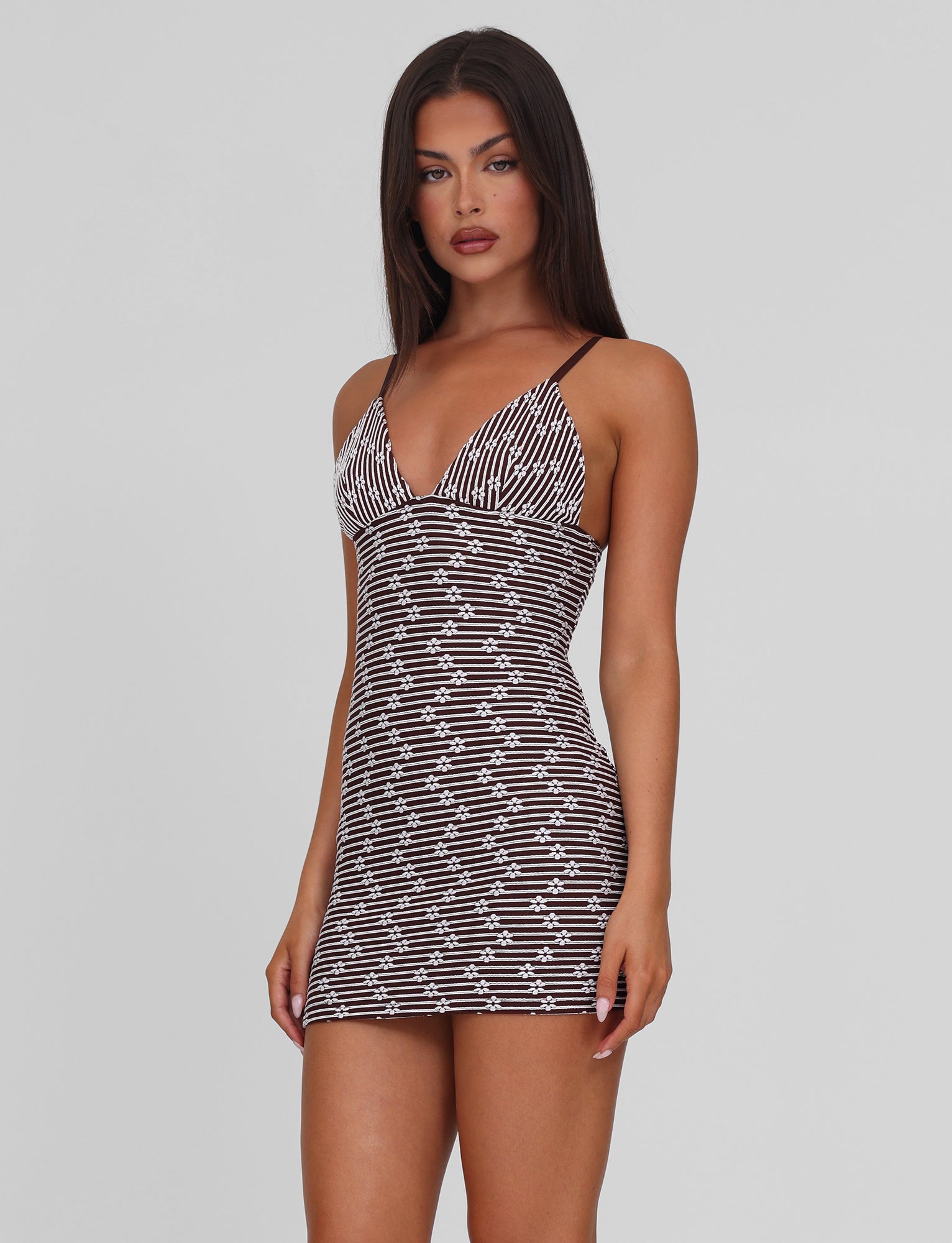 SAHRA MINI DRESS - CHOCOLATE BROWN STRIPE - Image 3