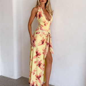 ALLEGRA MAXI DRESS - YELLOW WATERCOLOUR FLORAL