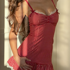 EMMALINE MINI DRESS - RED GINGHAM