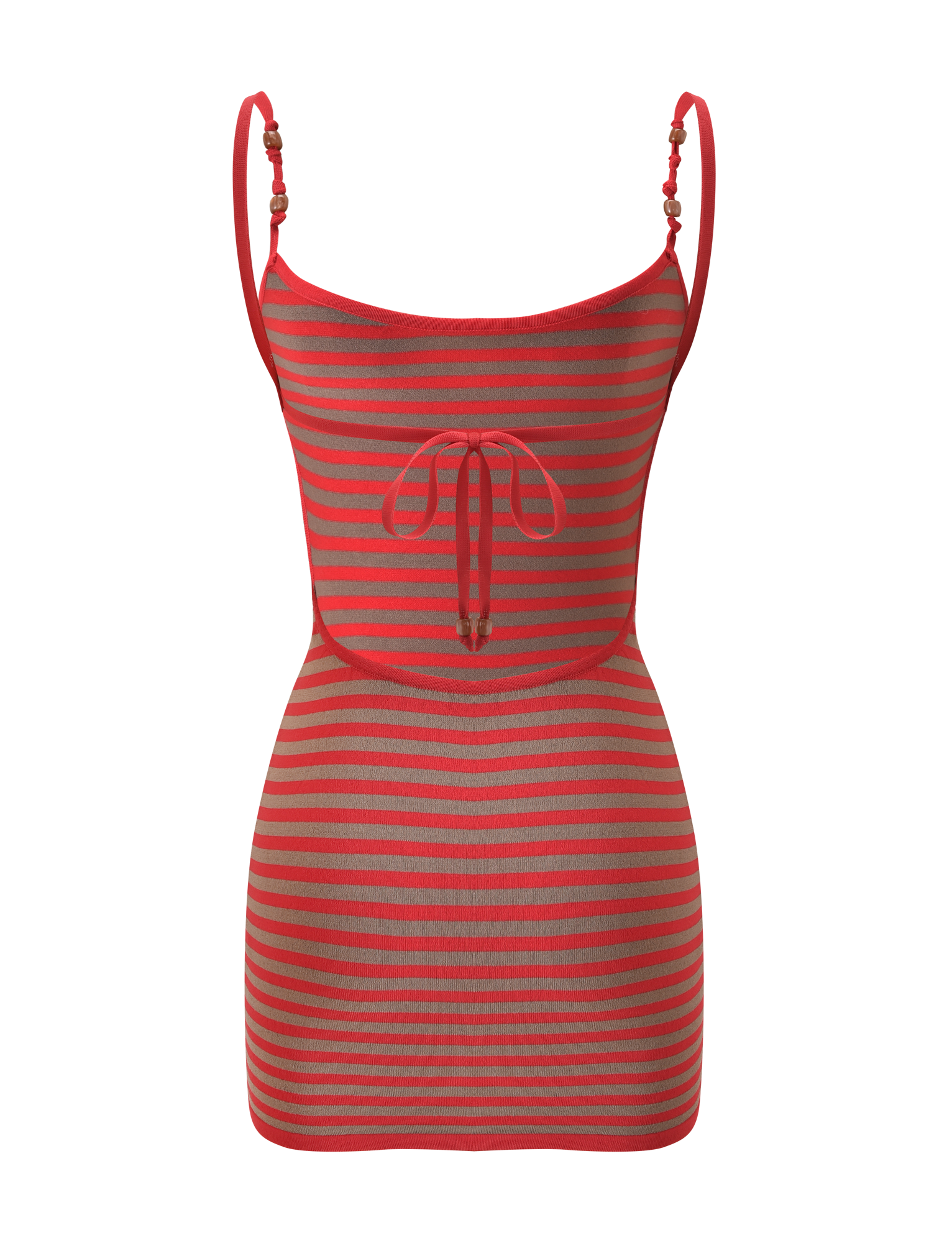 REVERIE KNIT BEADED MINI DRESS - RED MUSHROOM STRIPE - Image 8