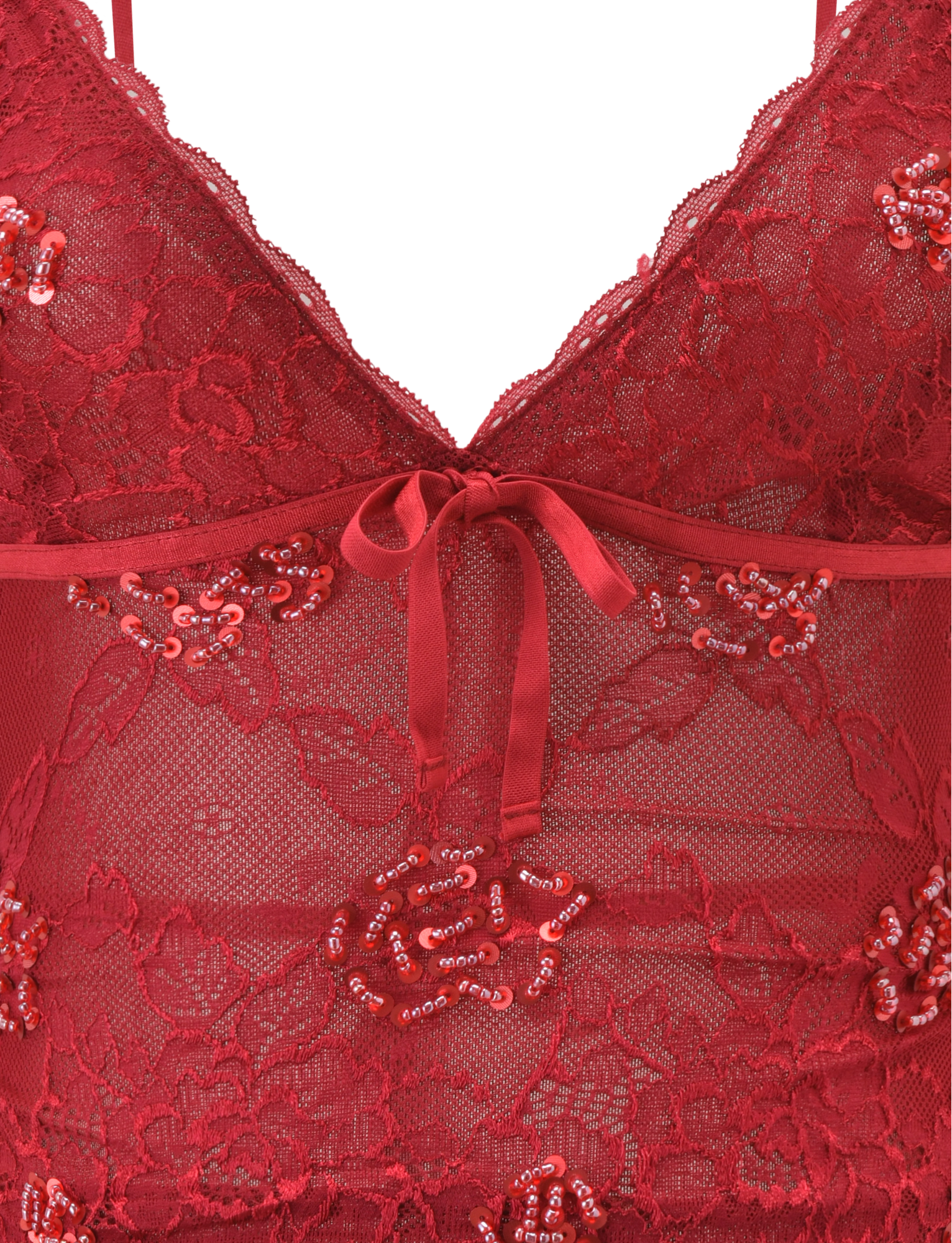 KIRRA BEADED SEQUIN LACE TOP - RED - Image 10