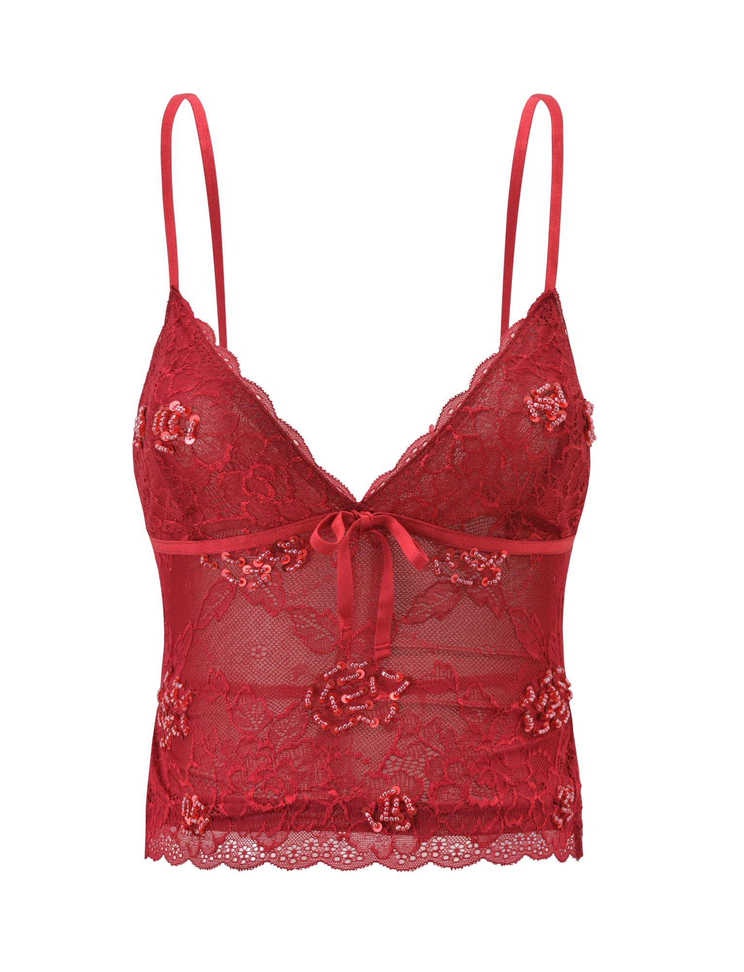 KIRRA BEADED SEQUIN LACE TOP - RED - Image 8