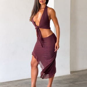 GEORGIE DIAMANTE HI LO SKIRT - CHOCOLATE