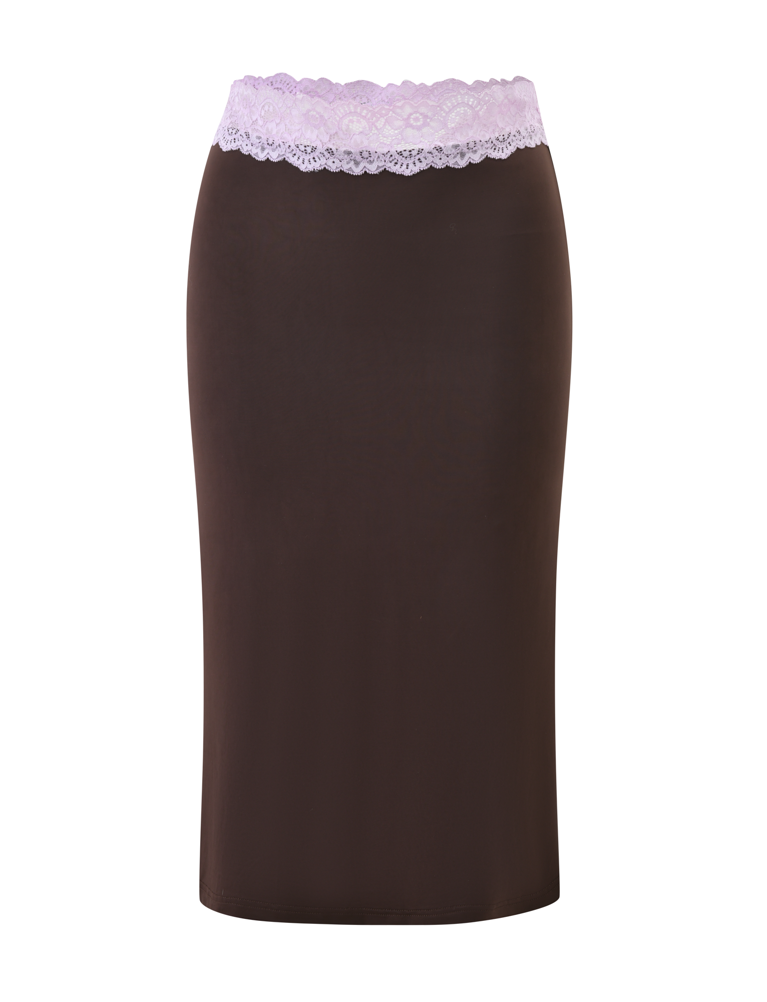 PARISA LACE TRIM MIDI SKIRT - BROWN AND LILAC - Image 5