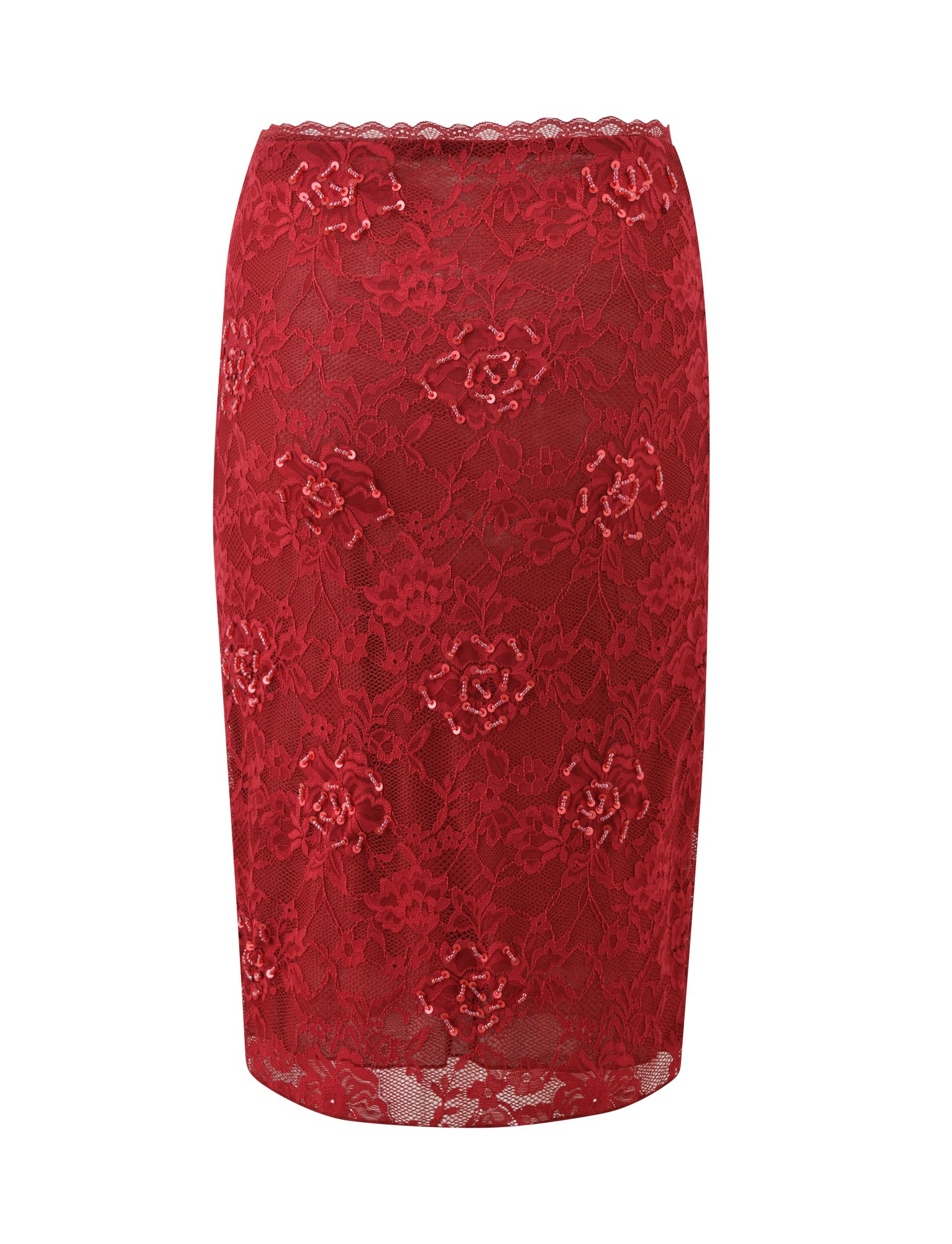 KIRRA BEADED SEQUIN LACE MIDI SKIRT - RED - Image 6