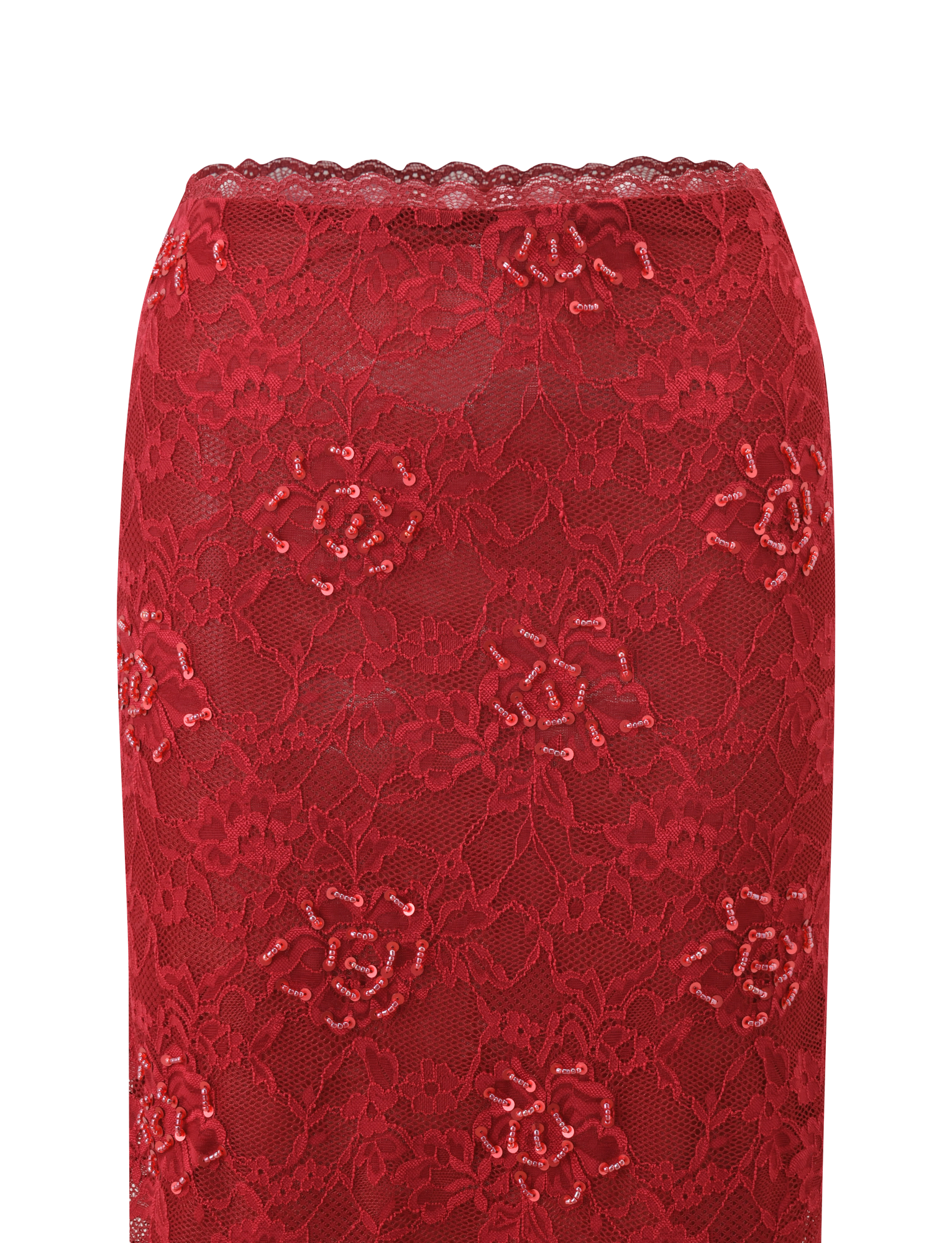 KIRRA BEADED SEQUIN LACE MIDI SKIRT - RED - Image 7
