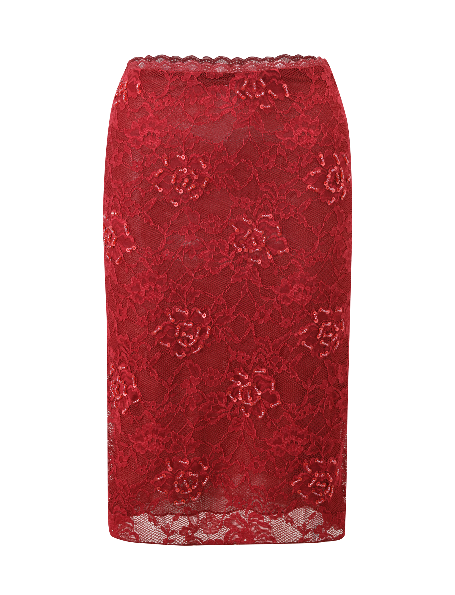 KIRRA BEADED SEQUIN LACE MIDI SKIRT - RED - Image 8