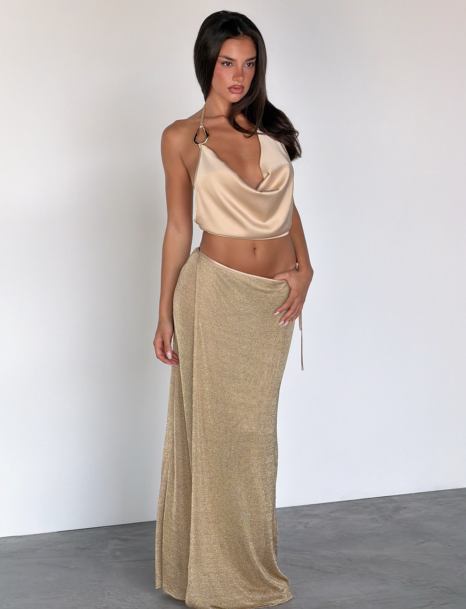 CYRENE TIE MAXI SKIRT - GOLD - Image 3