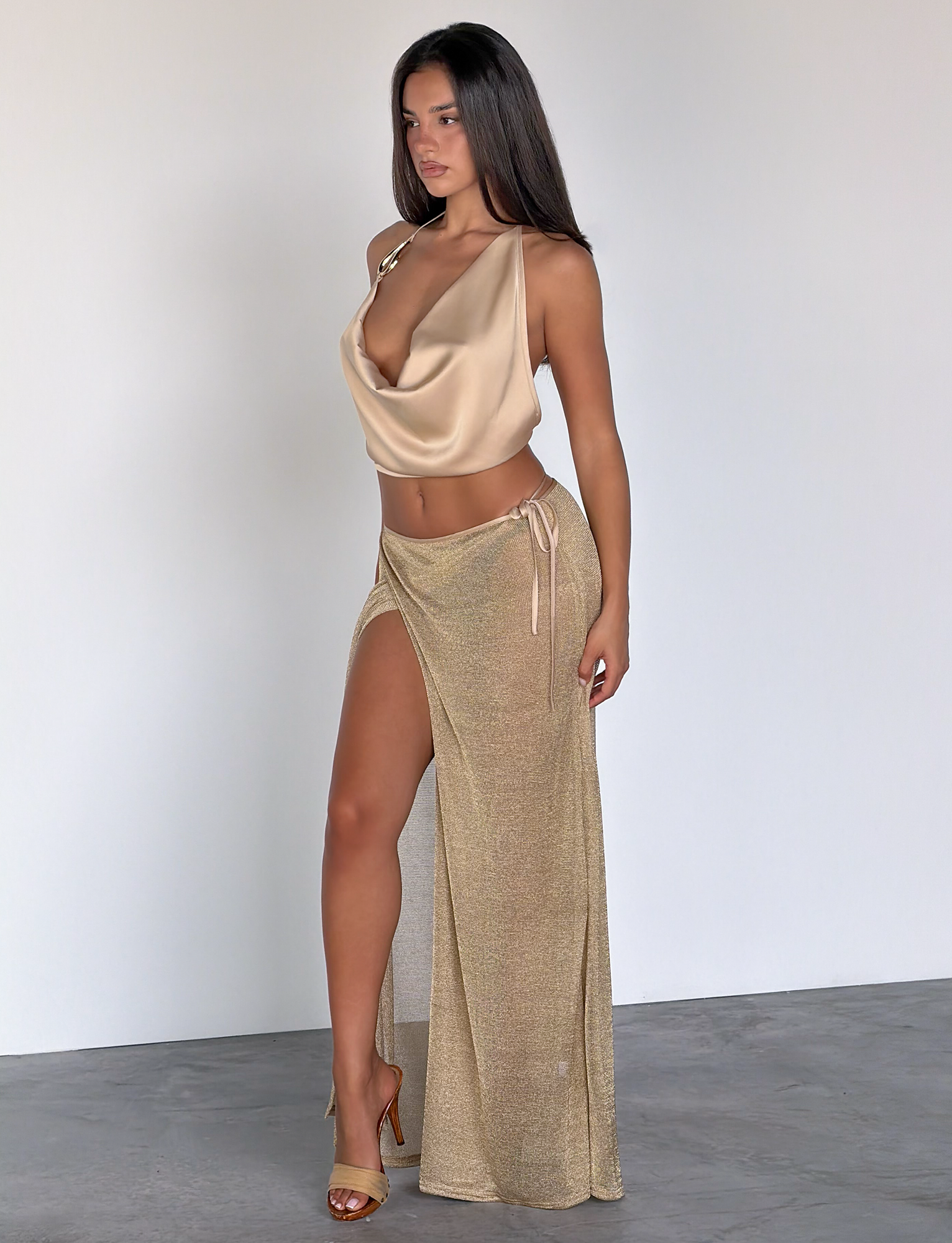 CYRENE TIE MAXI SKIRT - GOLD - Image 5