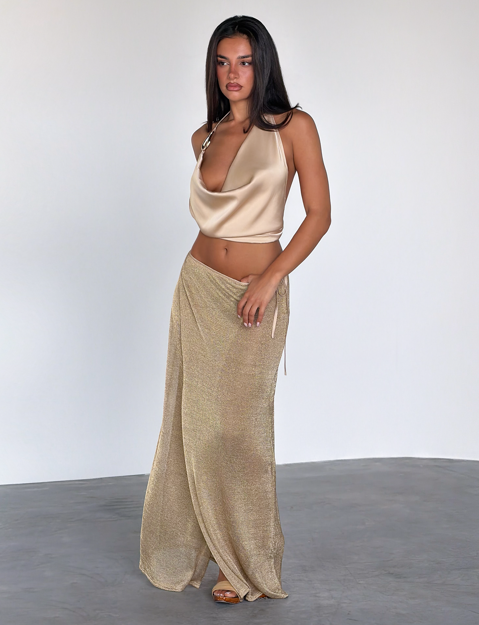 CYRENE SATIN COWL TOP - GOLD - Image 5