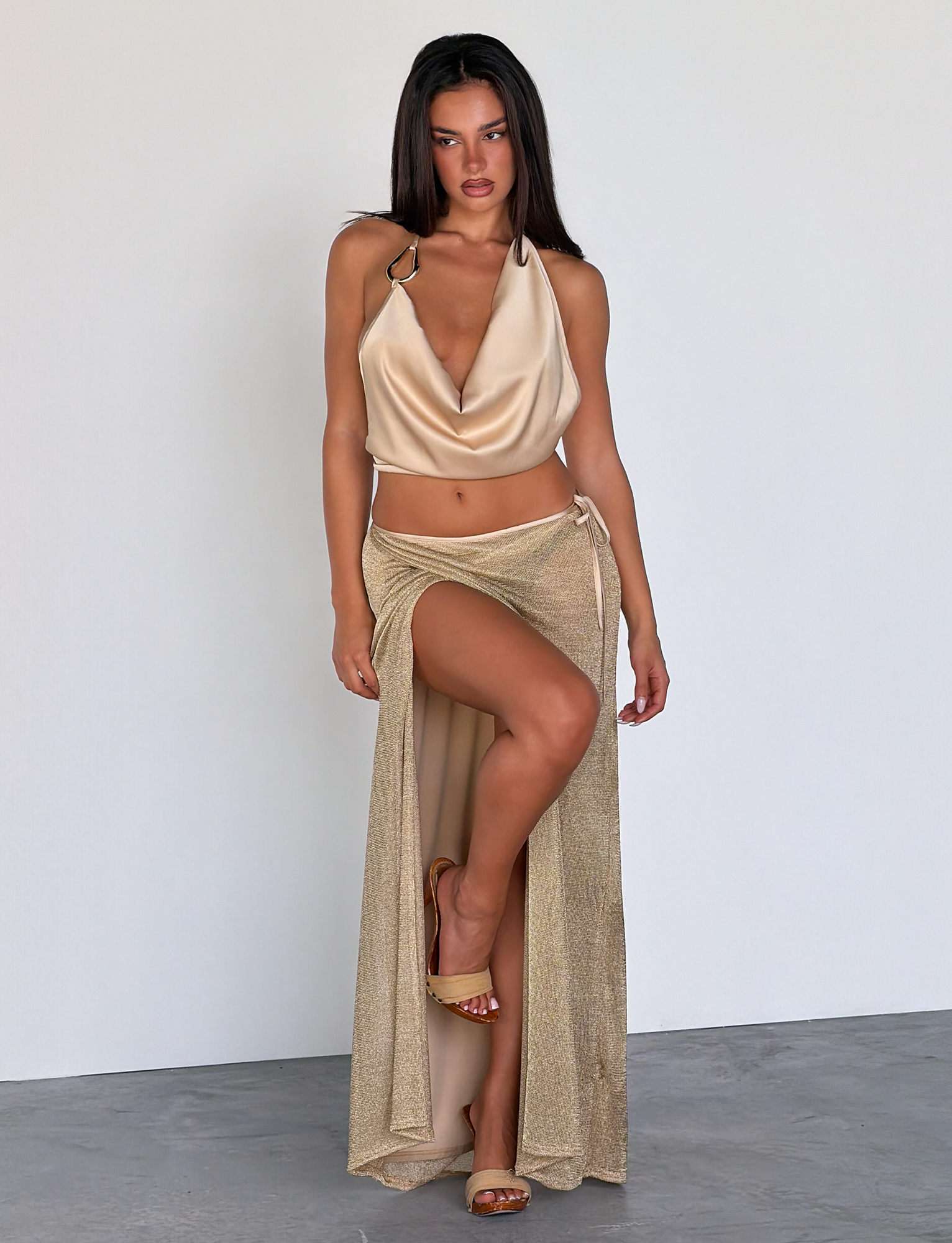 CYRENE SATIN COWL TOP - GOLD - Image 3