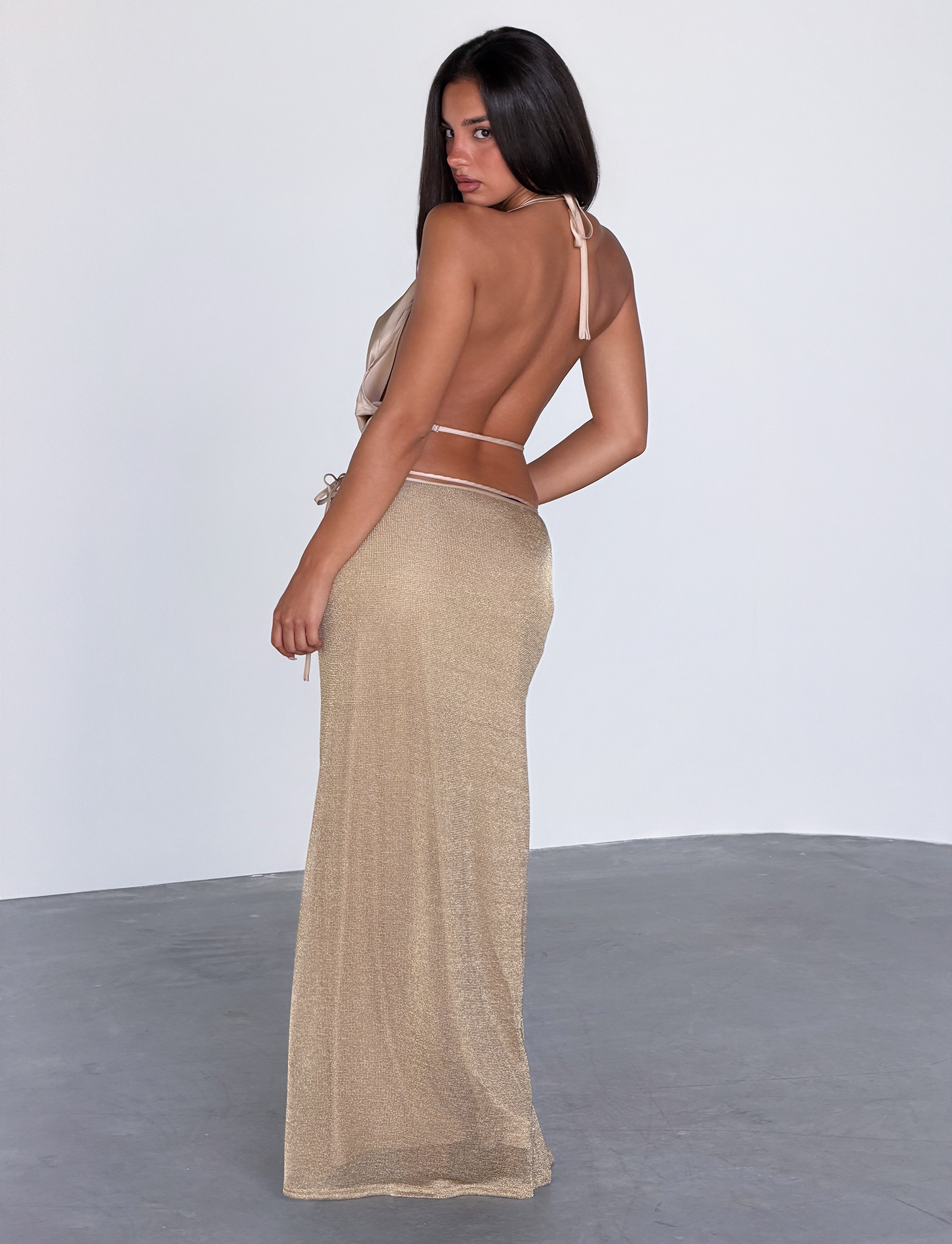 CYRENE TIE MAXI SKIRT - GOLD - Image 6