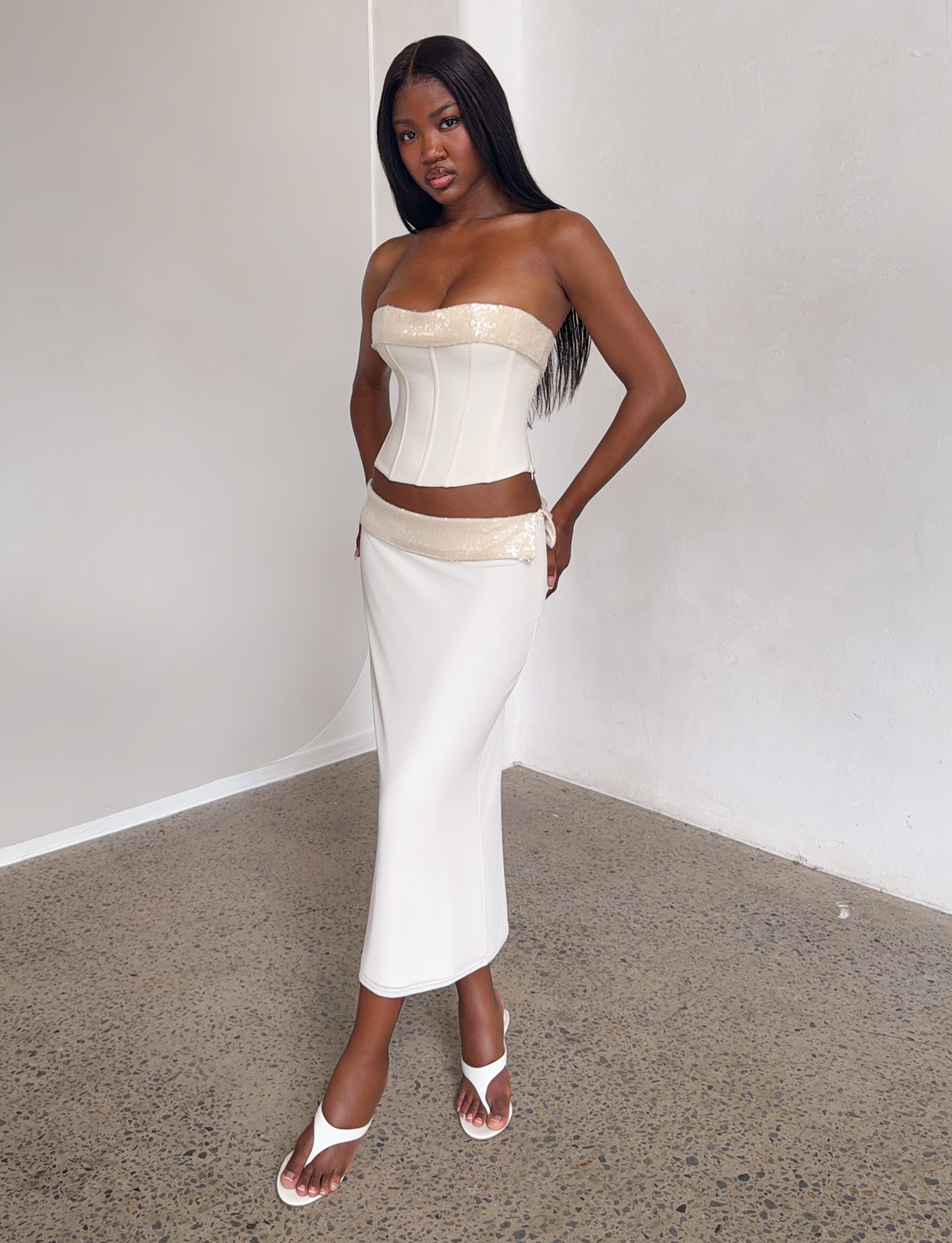 CHARLYZE MIDI SKIRT - CREAM - Image 2