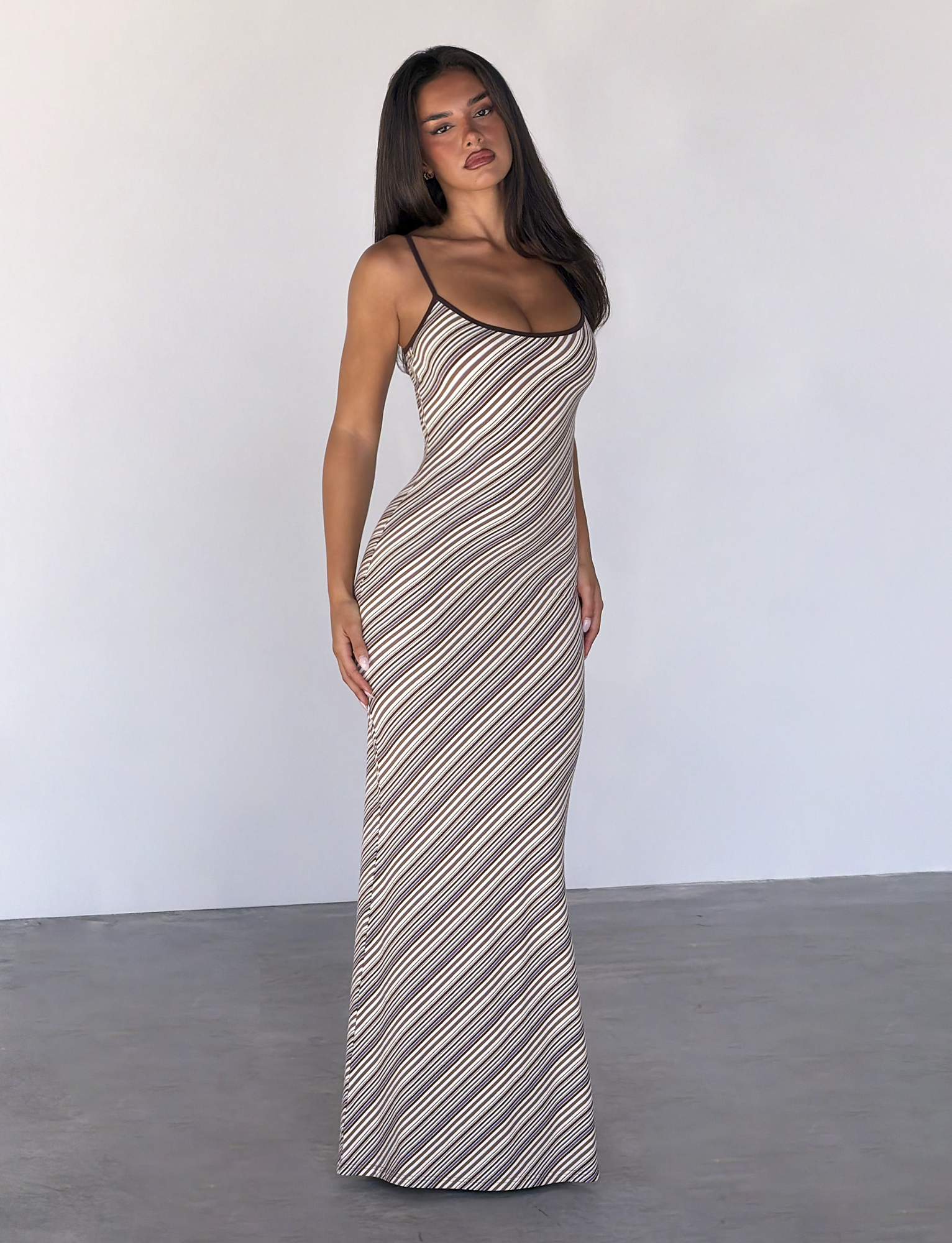 SLOANE MAXI DRESS - TAN AND CHOC STRIPE - Image 5