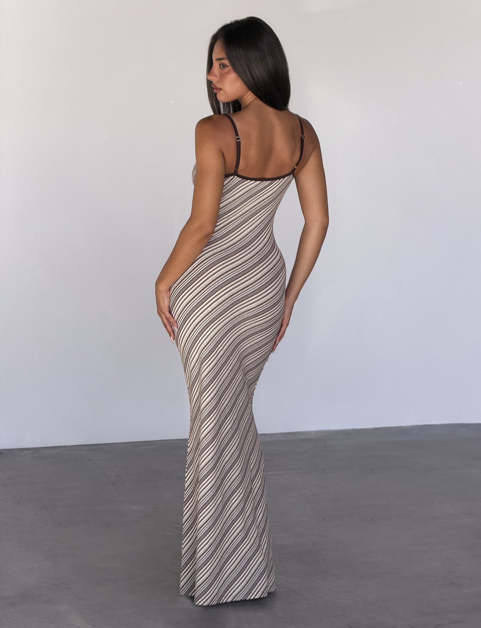 SLOANE MAXI DRESS - TAN AND CHOC STRIPE - Image 2