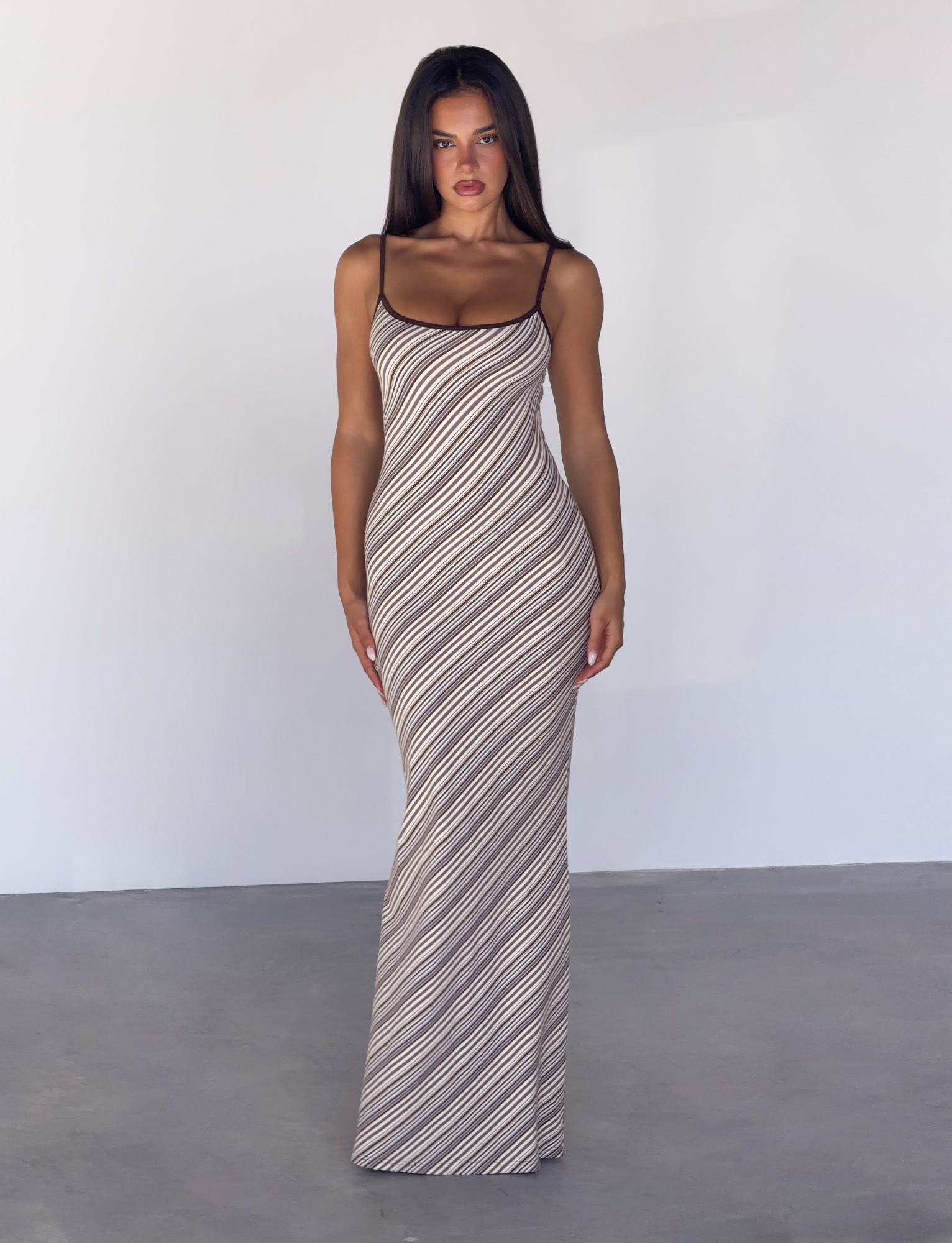 SLOANE MAXI DRESS - TAN AND CHOC STRIPE - Image 4