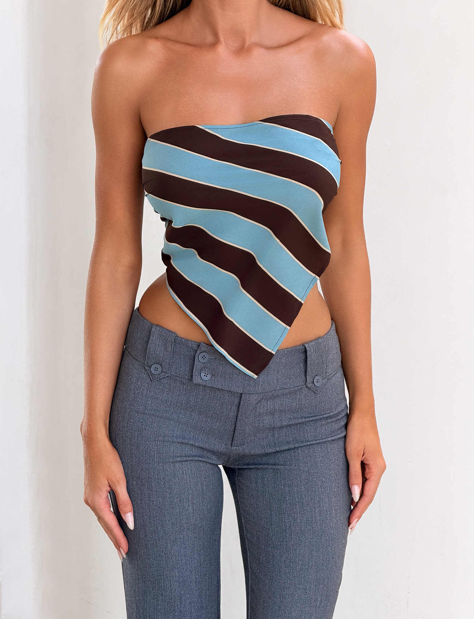 LENIN SCARF TOP - BLUE AND BROWN STRIPE - Image 3