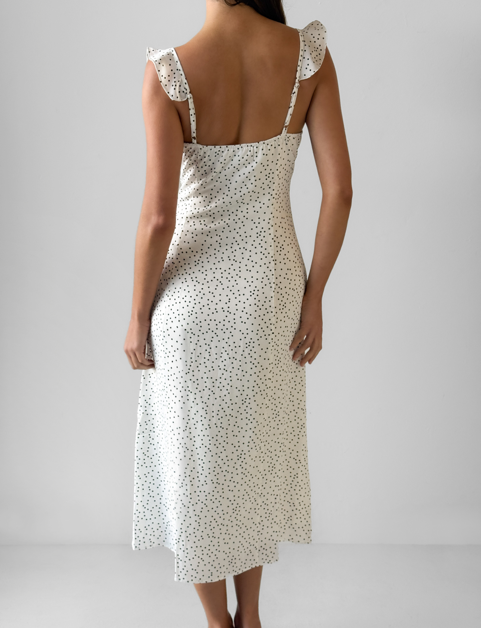 LOTTIE RUFFLE MIDI DRESS - WHITE POLKA - Image 4